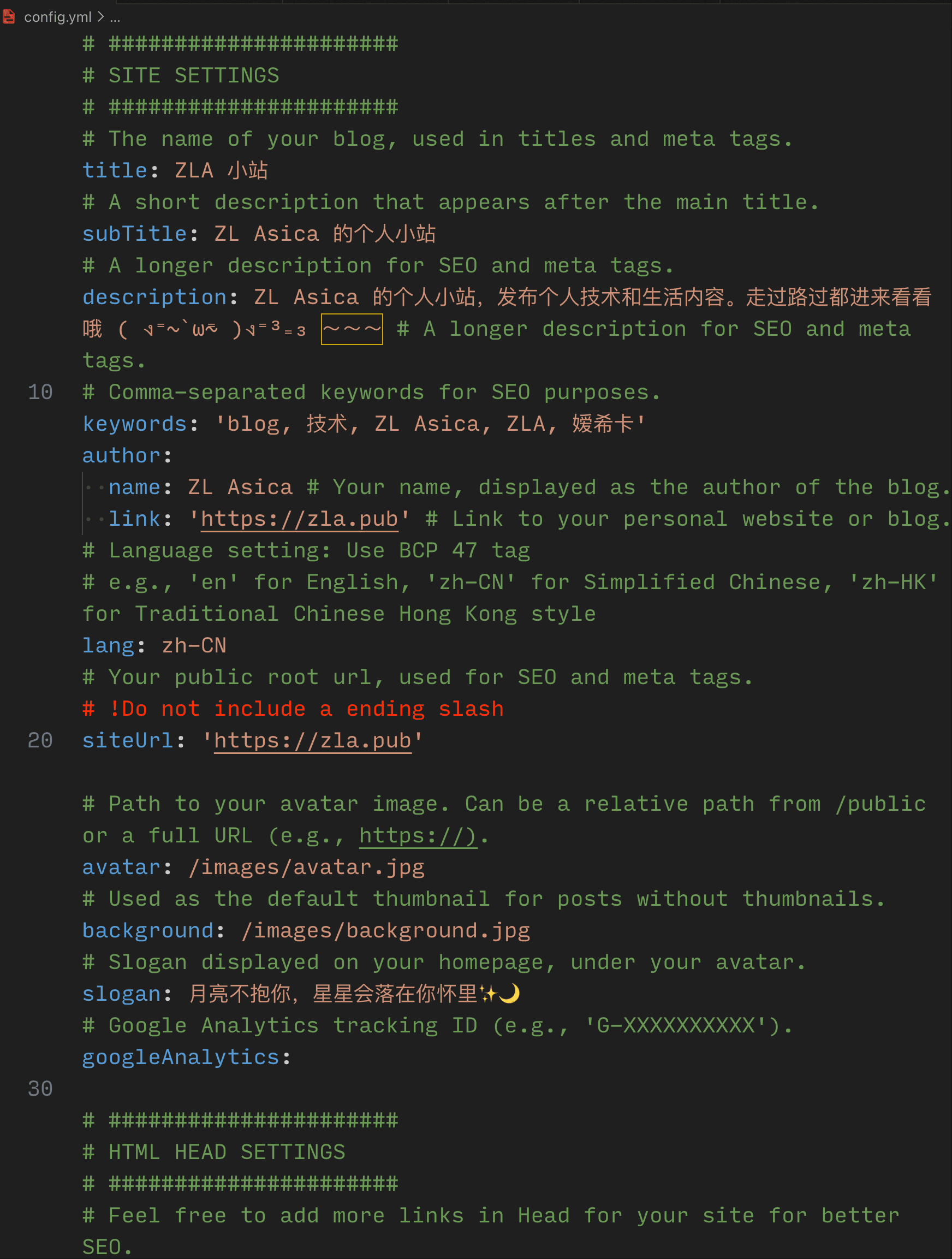 Figure 2: Excerpt of config.yml showing site/i18n