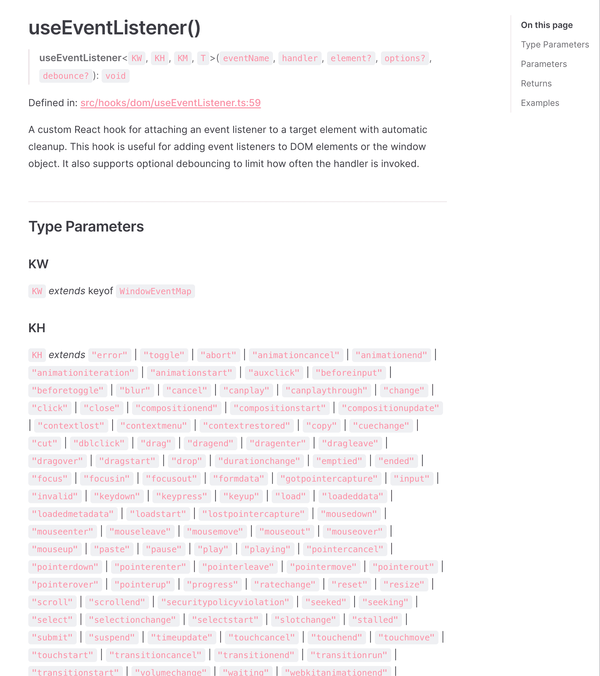 Figure 4: useEventListener type signature with generics and event maps